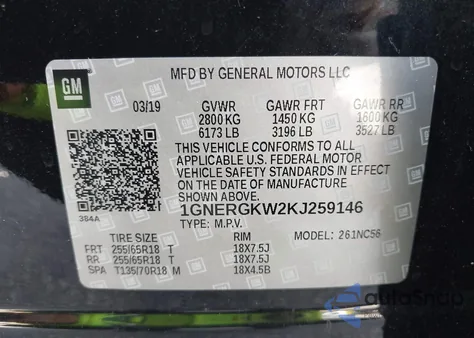 2019 Chevrolet Traverse 1Lt z USA, uszkodzony, nr VIN 1GNERGKW2KJ259146